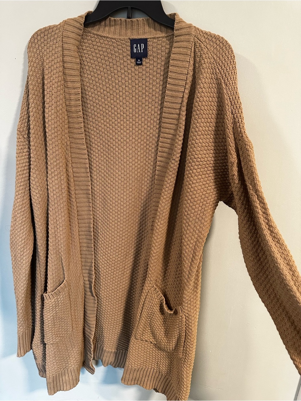 GAP Open-Front Waffle Knit Cardigan - Camel Brown